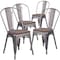 Flash Furniture Lincoln 4 Pack Silver Antique Finish with Clear Coat Metal Stackable Chair with Wood Seat 4-XU-DG-TP001-WD-GG - alternate 3